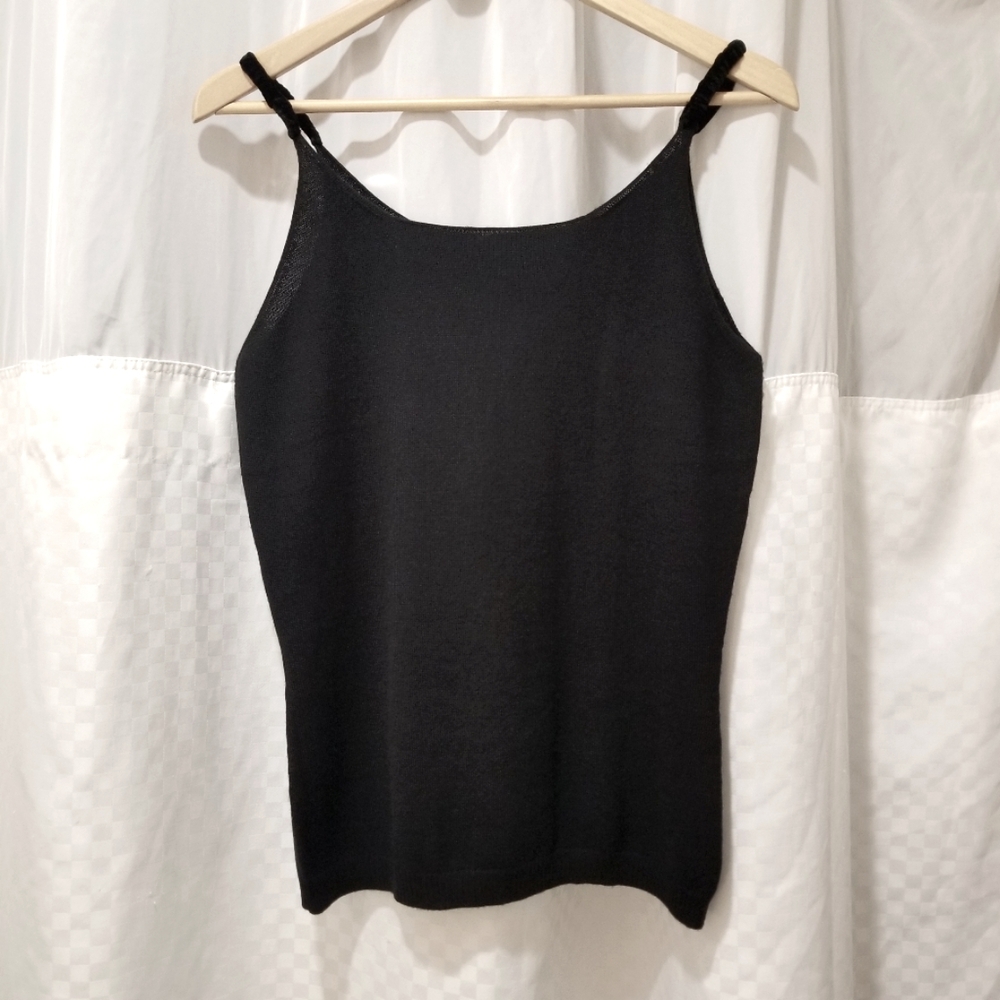 Lorena Antoniazzi Wool Knit Tank Top with Velvet Straps, Black, Size 10, NWT